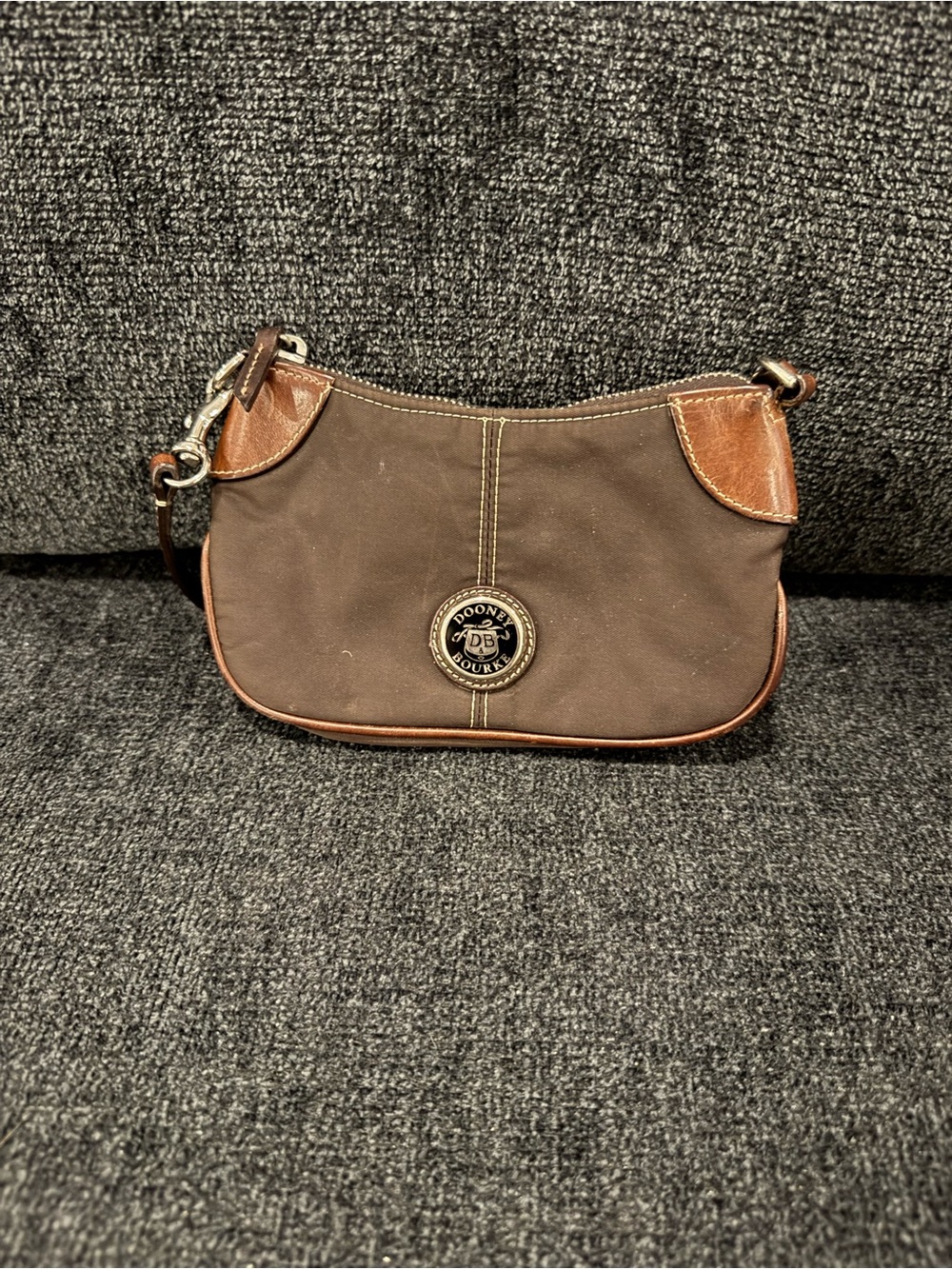 Dooney & Bourke Brown Canvas Mini Shoulder Bag with Leather Trim